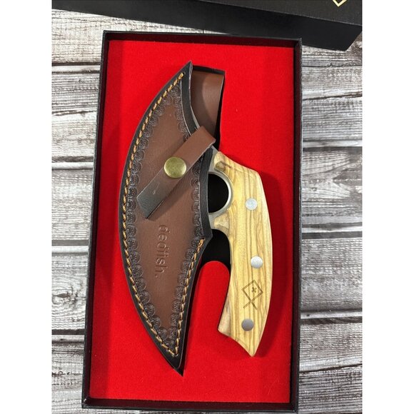 Deadfish German Steel U L U Knife Premium Italian Olive Wood Handle Fixed Blade